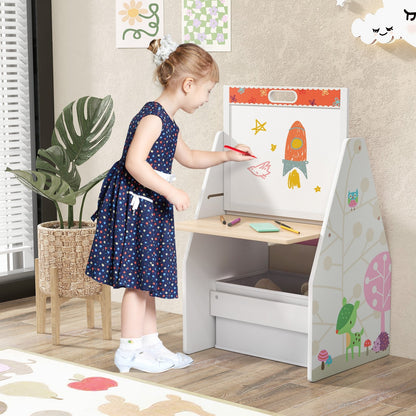 3 in 1 Kids Easel and Play Station Convertible with Chair and Storage Bins-Gray