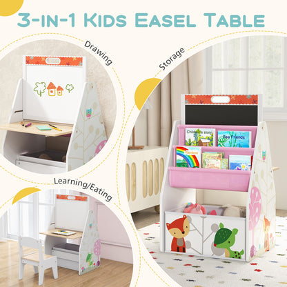 3 in 1 Kids Easel and Play Station Convertible with Chair and Storage Bins-White