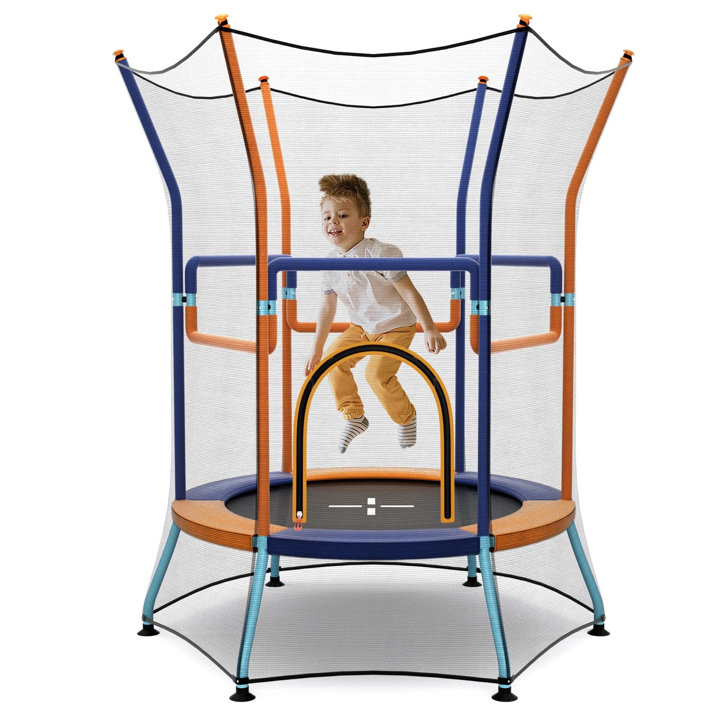 Mini Trampoline for Kids with Safety Enclosure Net and Foam Handles-Orange