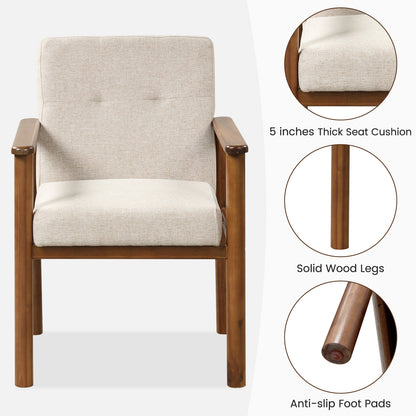 Modern Accent Linen Fabric Armchair with Solid Wood Legs and Soft Cushioned Seat
