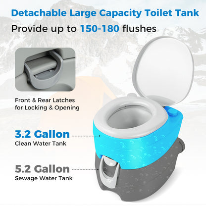 Portable Toilet Compact Indoor Outdoor Commode with 5.2 Gallon Detachable Waste Tank-Gray