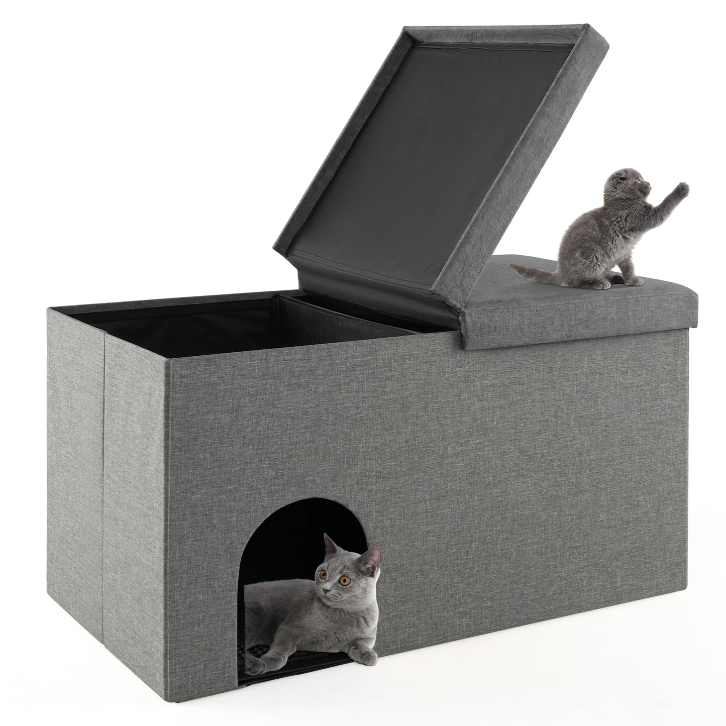 Cat Litter Box Enclosure Hidden Furniture with Urine Proof Litter Mat-Gray