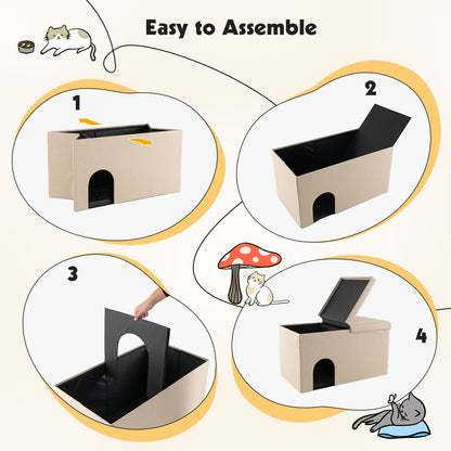Cat Litter Box Enclosure Hidden Furniture with Urine Proof Litter Mat-Beige