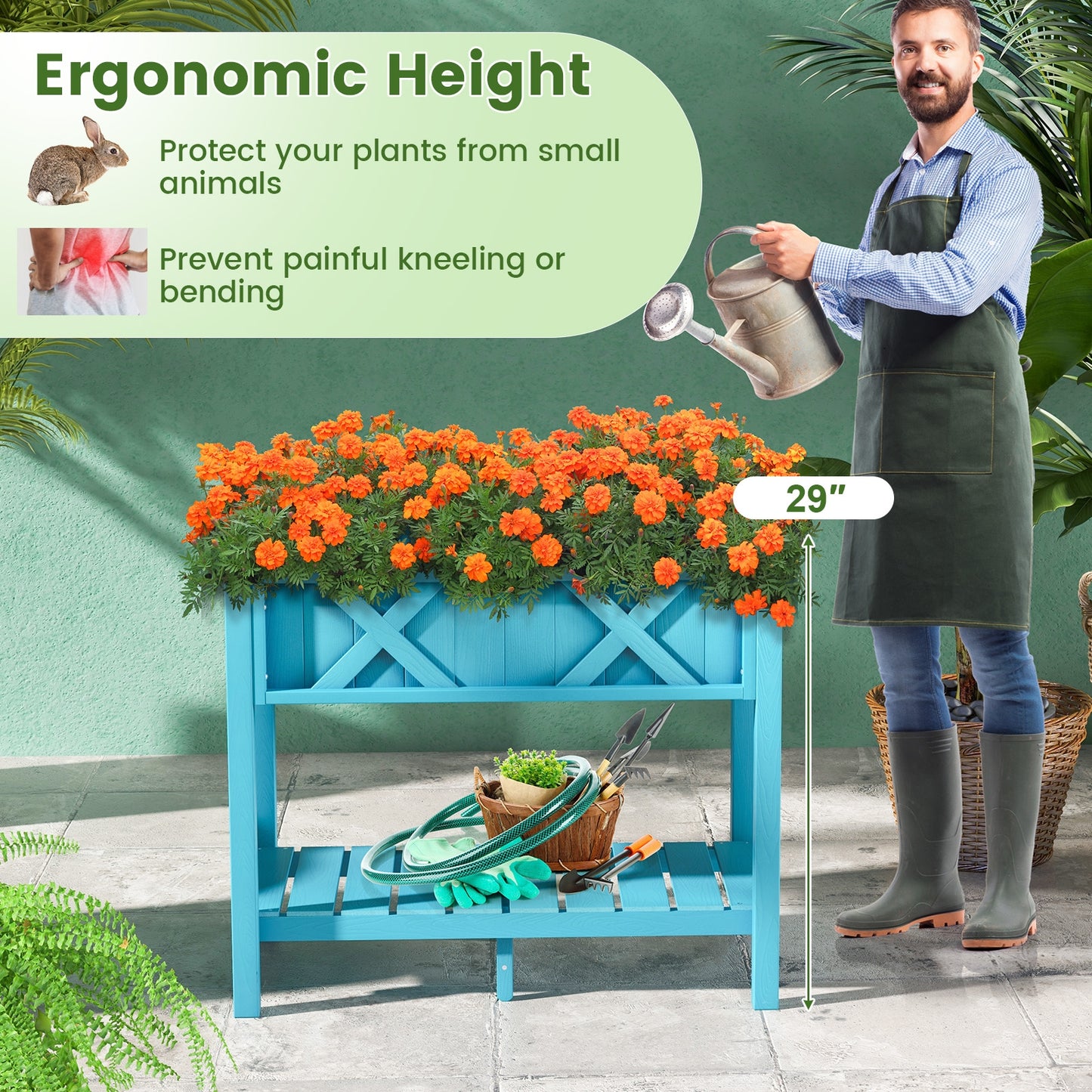 HIPS Raised Garden Bed Poly Wood Elevated Planter Box-Blue