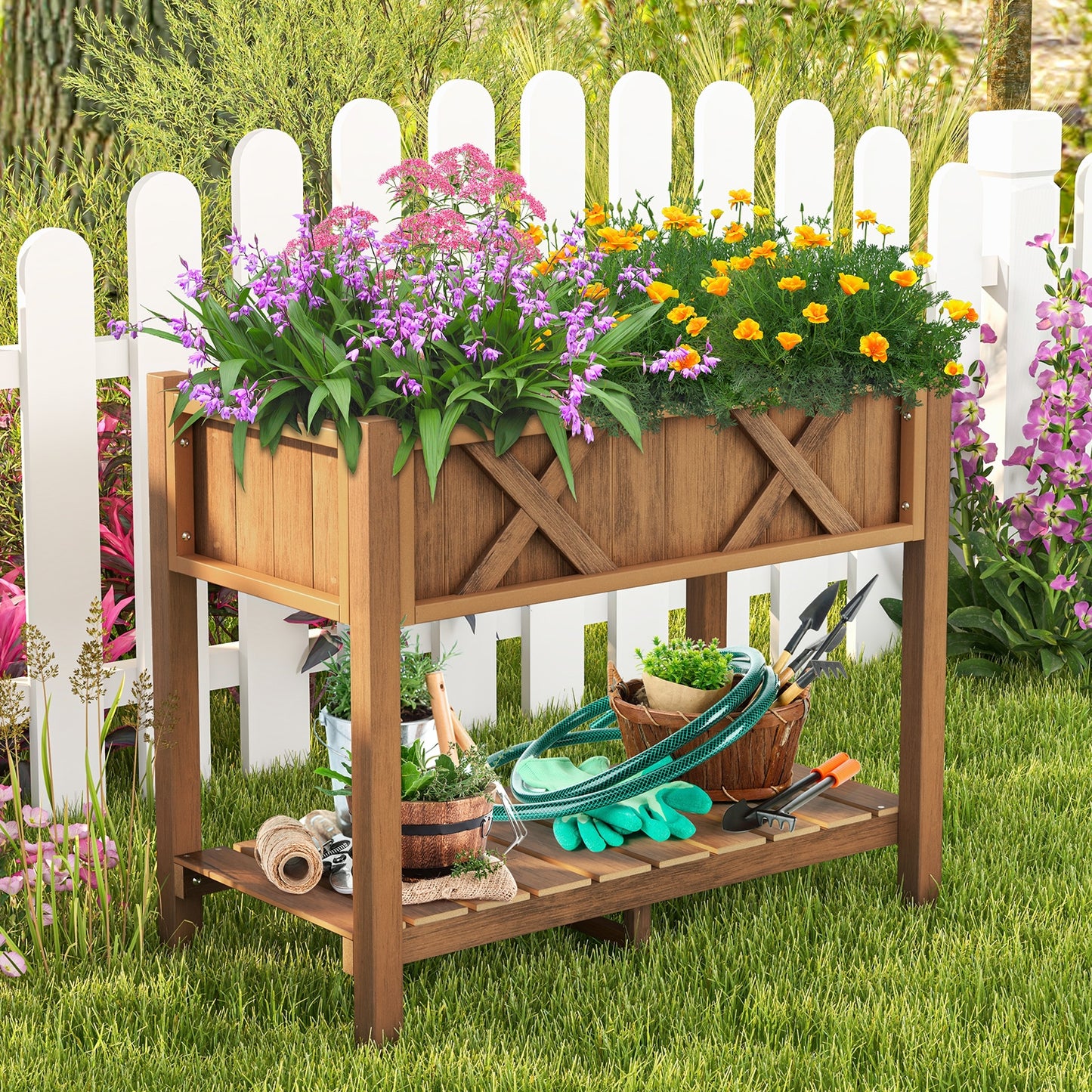 HIPS Raised Garden Bed Poly Wood Elevated Planter Box-Coffee