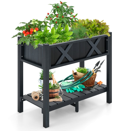 HIPS Raised Garden Bed Poly Wood Elevated Planter Box-Black