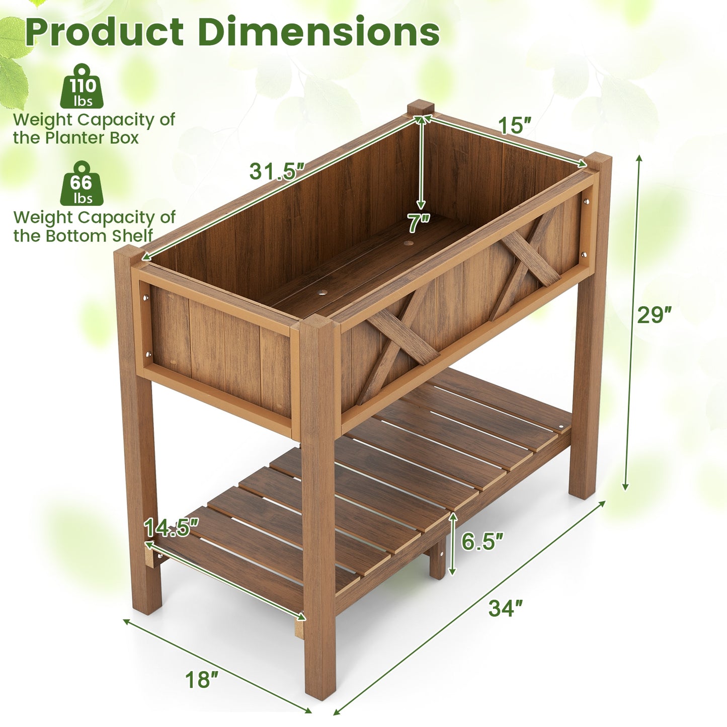 HIPS Raised Garden Bed Poly Wood Elevated Planter Box-Coffee