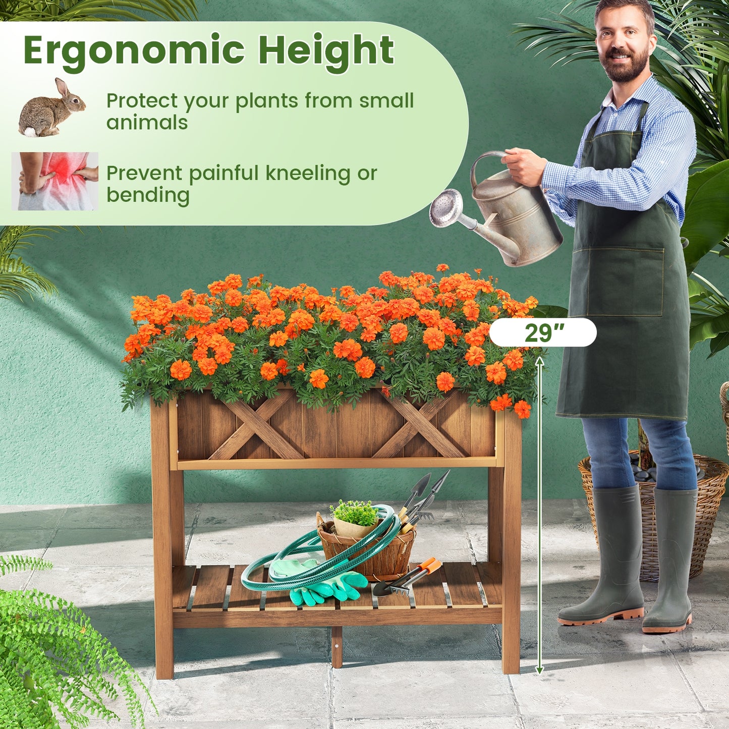 HIPS Raised Garden Bed Poly Wood Elevated Planter Box-Coffee