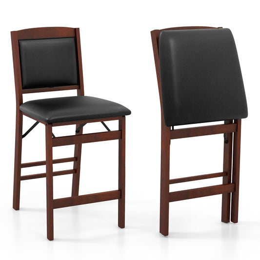 Set of 2 Folding Kitchen Island Stool with Rubber Wood Legs-Brown