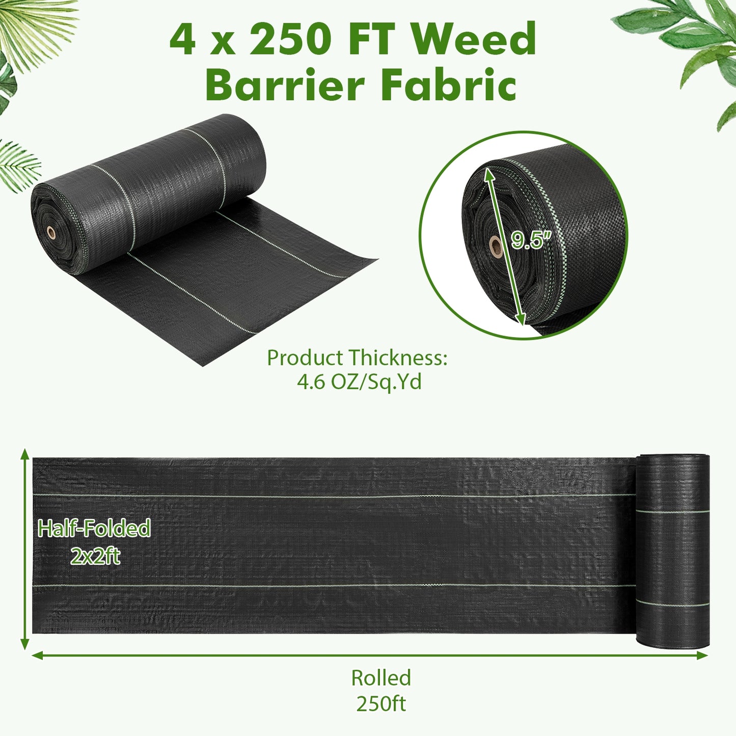 6.5 x 330/4 x 250/6 x 300 Feet Weed Barrier Landscape Fabric-4 ft