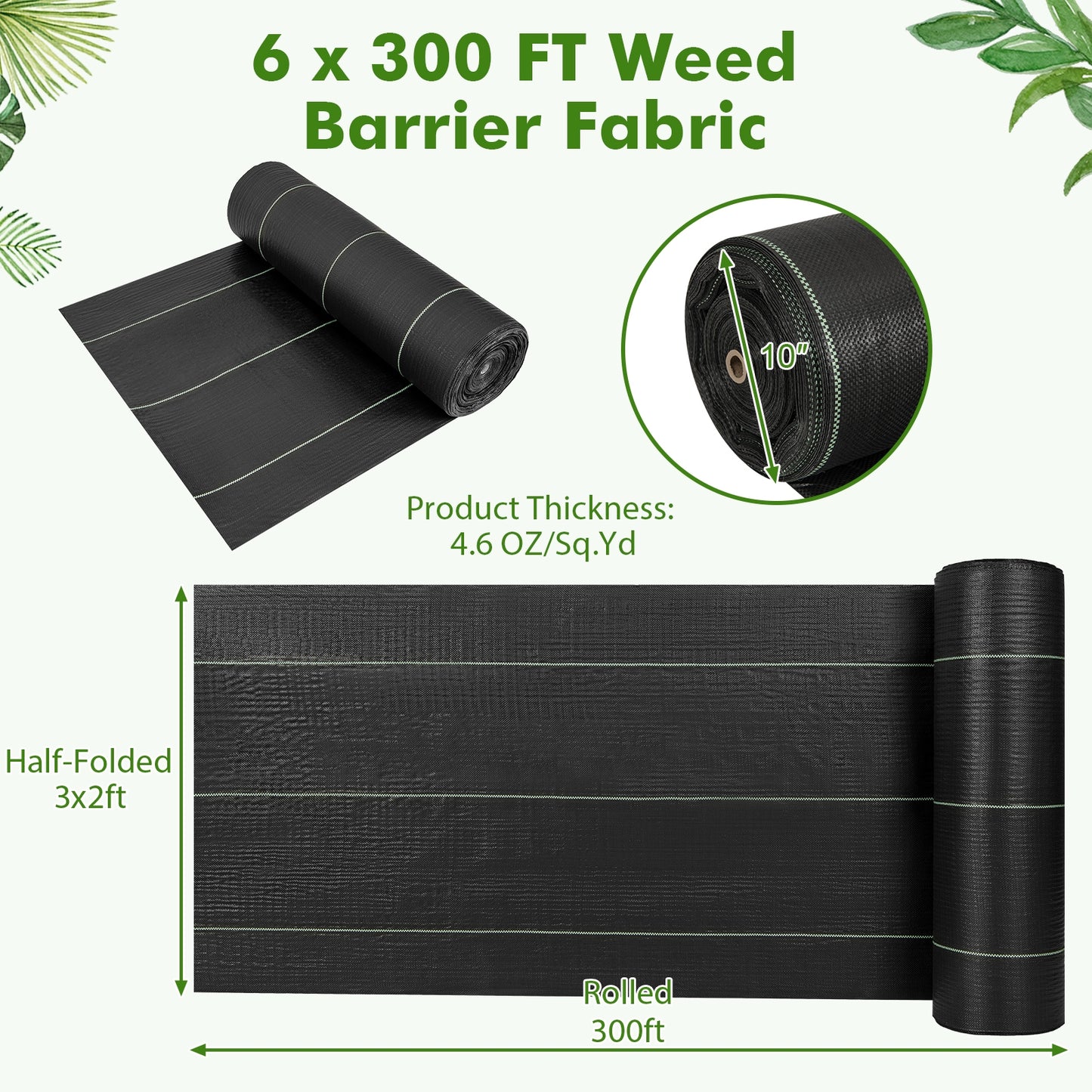6.5 x 330/4 x 250/6 x 300 Feet Weed Barrier Landscape Fabric-6 ft