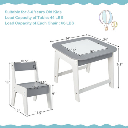 Kid's Table and Chairs Set with Double-sized Tabletop-Gray