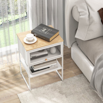 Nightstand with Flip up Door Storage Shelf-Black