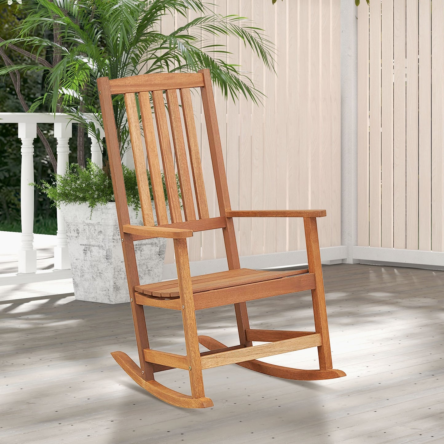 Patio Rocking Chair Ergonomic High-Back Outdoor Rocker with Smooth Rocking Base