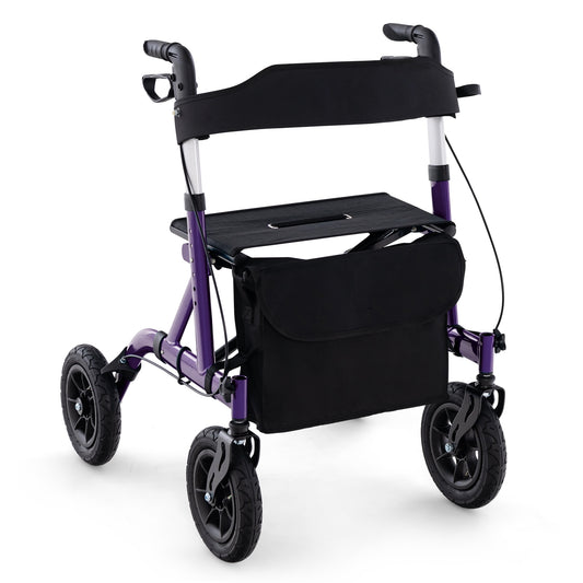 Height Adjustable Rollator Walker Foldable Rolling Walker with Seat for Seniors-Purple