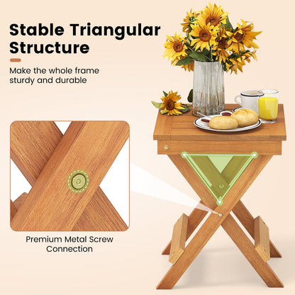 14 Inch Compact Folding Side Table with Slatted Tabletop