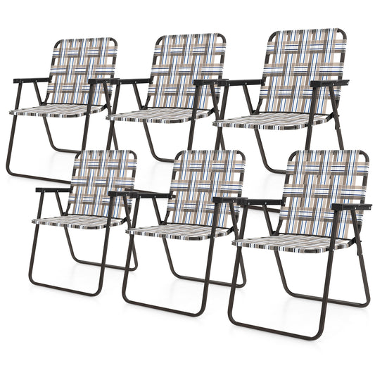 6 Pieces Folding Beach Chair Camping Lawn Webbing Chair-Brown