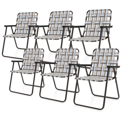 6 Pieces Folding Beach Chair Camping Lawn Webbing Chair-Blue