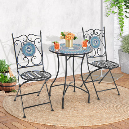 24 Inch Patio Bistro Table with Ceramic Tile Tabletop-Black