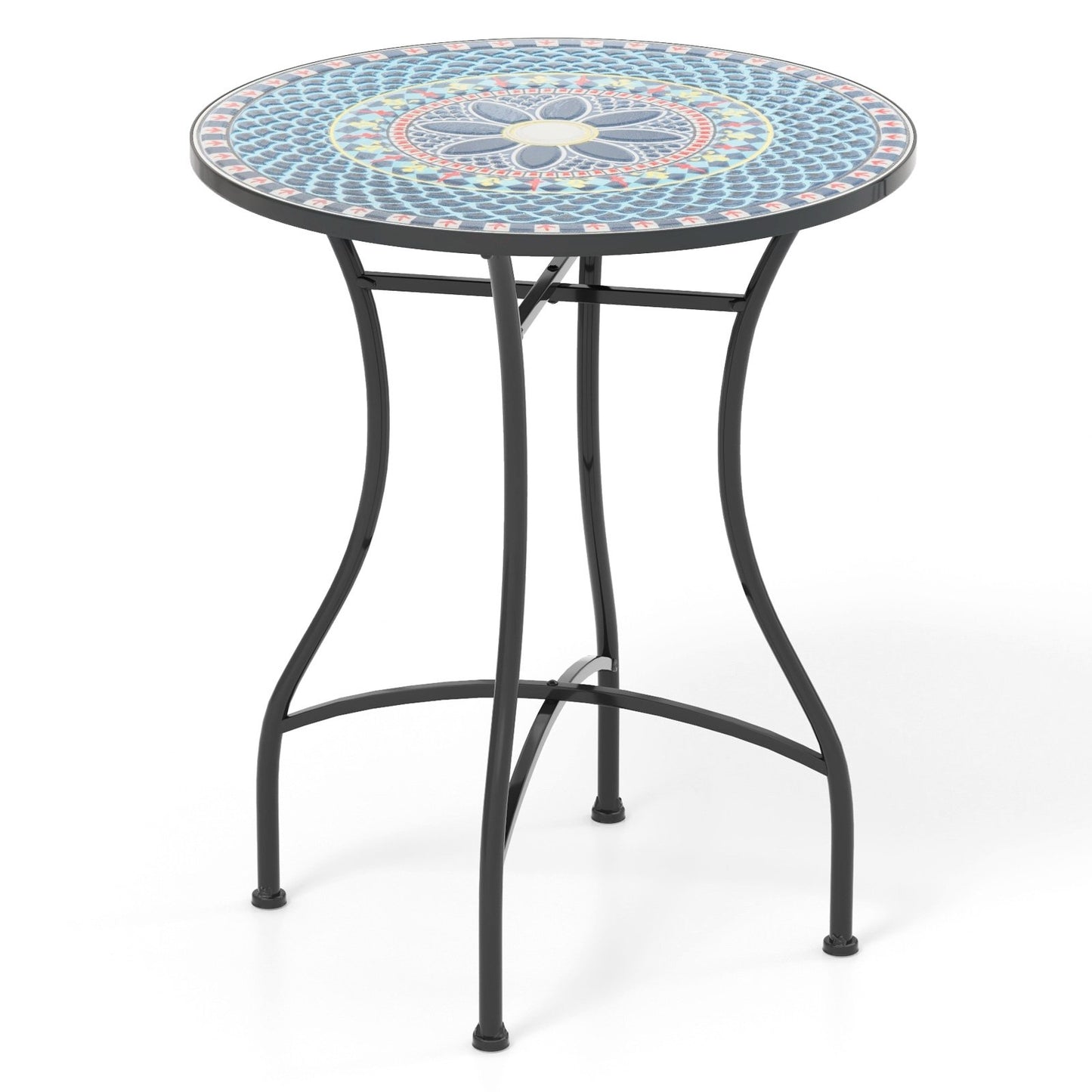 24 Inch Patio Bistro Table with Ceramic Tile Tabletop-Black