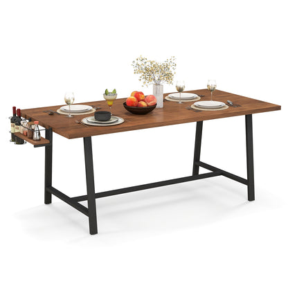 72 Inch Dining Table Rectangular Kitchen Table with 2-Bottle Wine Rack for 5-7-Walnut