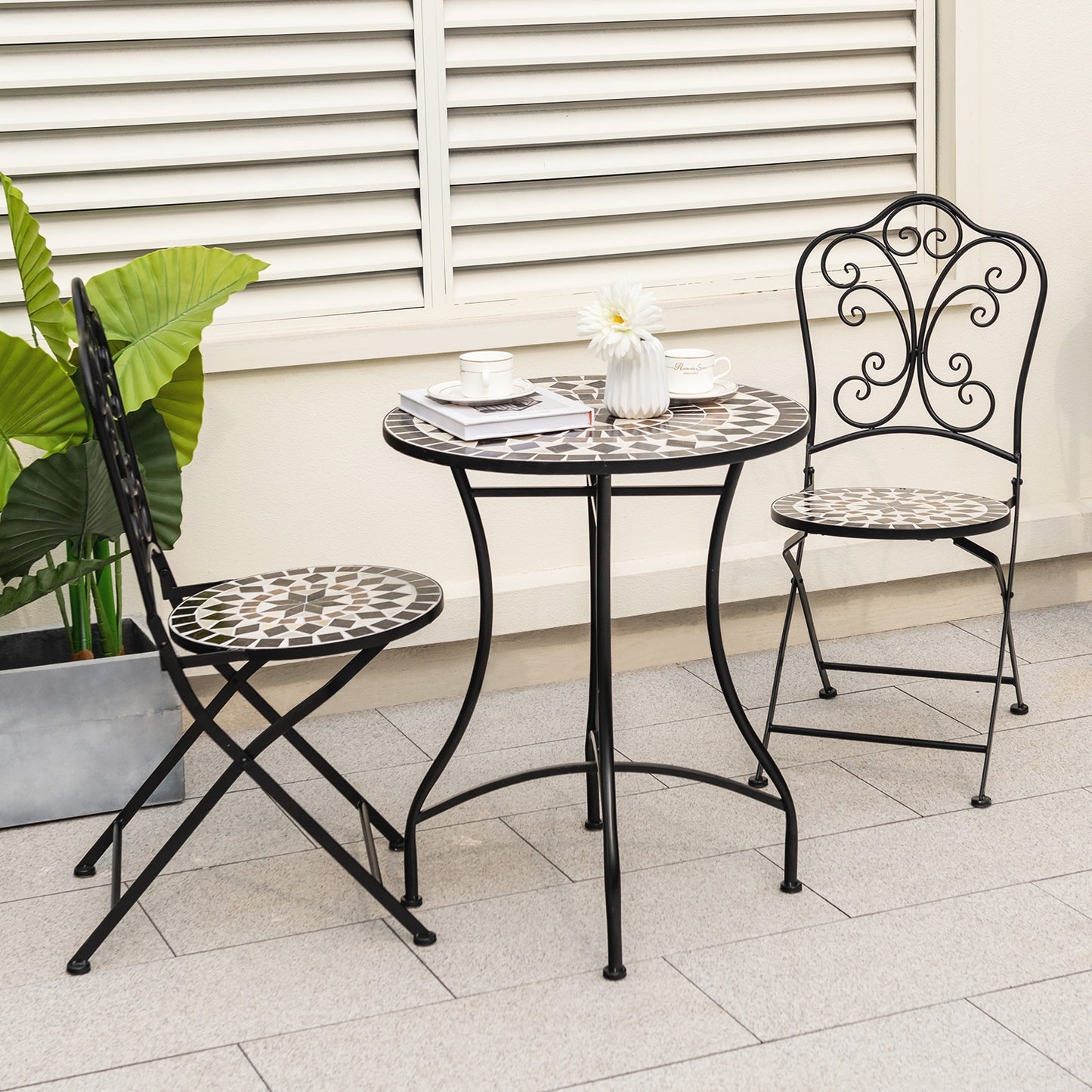 Set of 2 Mosaic Chairs for Patio Metal Folding Chairs-C