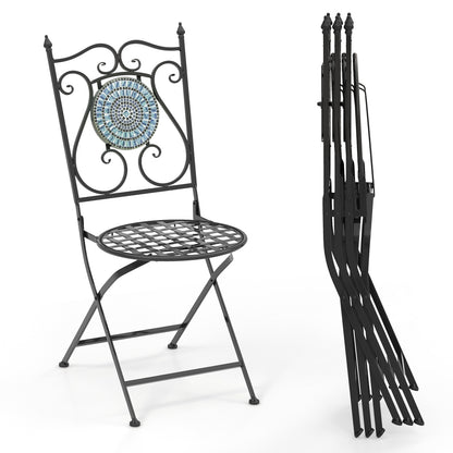 Set of 2 Mosaic Chairs for Patio Metal Folding Chairs-B