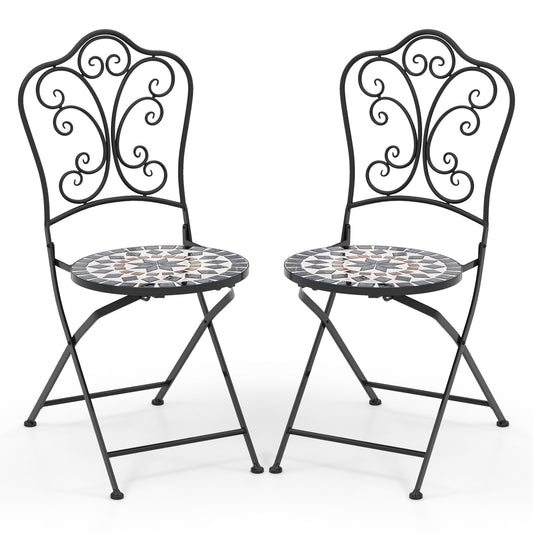Set of 2 Mosaic Chairs for Patio Metal Folding Chairs-C