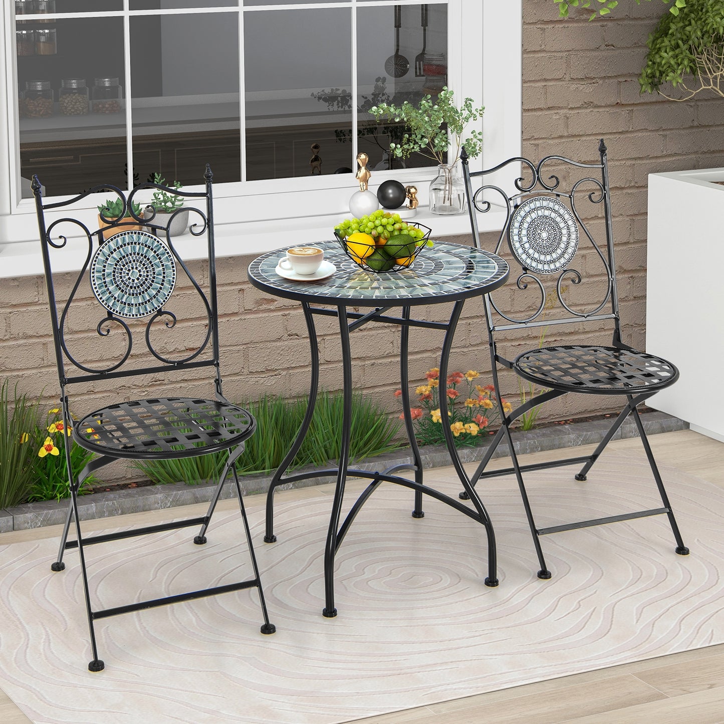 Set of 2 Mosaic Chairs for Patio Metal Folding Chairs-B
