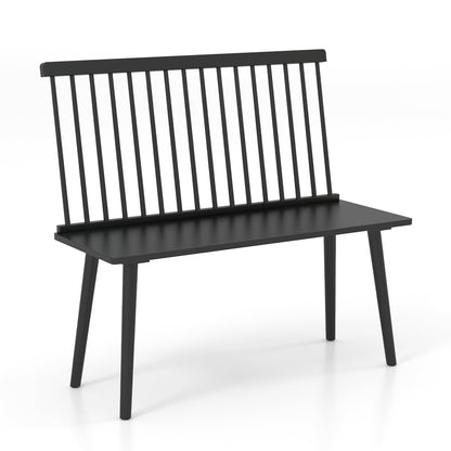 Dining Windsor Bench with Spindle Back and Anti-Slip Foot Pads-Black