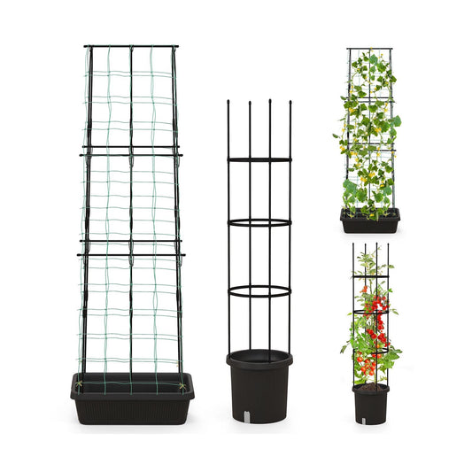 2 Pack Garden Planters with Trellis Cucumber Trellis Tomato Cage-Black