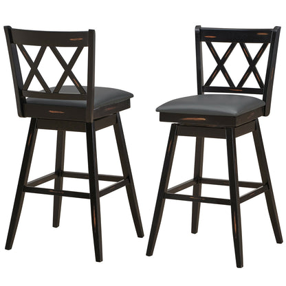 2 Pieces 29 Inch Swivel Counter Height Barstool Set with Rubber Wood Legs-Black