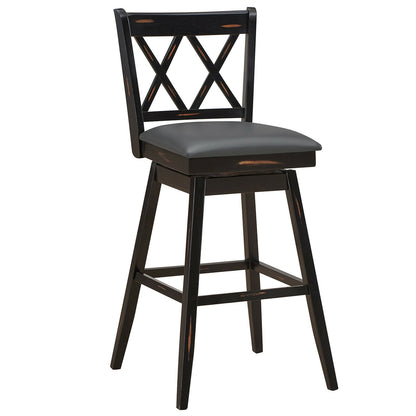 2 Pieces 29 Inch Swivel Counter Height Barstool Set with Rubber Wood Legs-Black