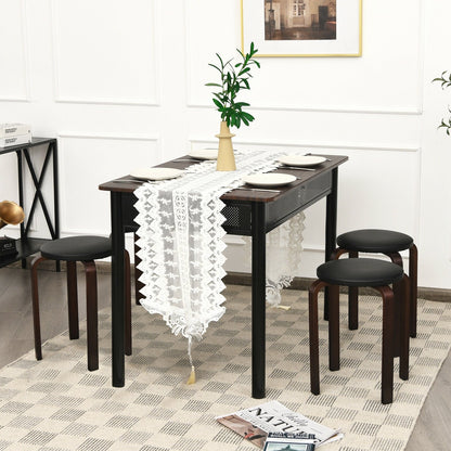 Set of 4 Bentwood Round Stool Stackable Dining Chairs with Padded Seat-Beige