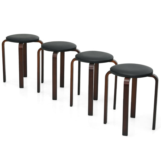 Set of 4 Bentwood Round Stool Stackable Dining Chairs with Padded Seat-Black