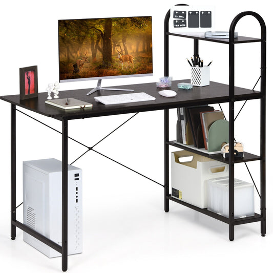Reversible Computer Desk Study Workstation Home Office 4-tier Bookshelf-Brown
