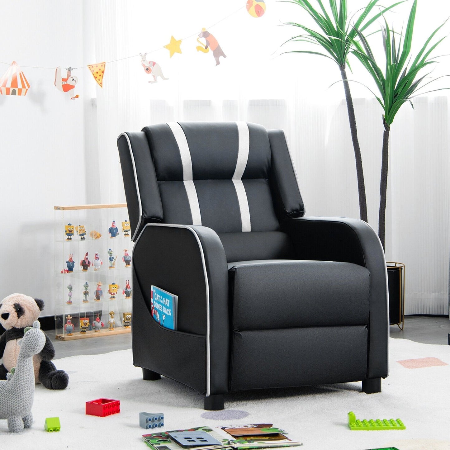 Kids Recliner Chair with Side Pockets and Footrest-Blue
