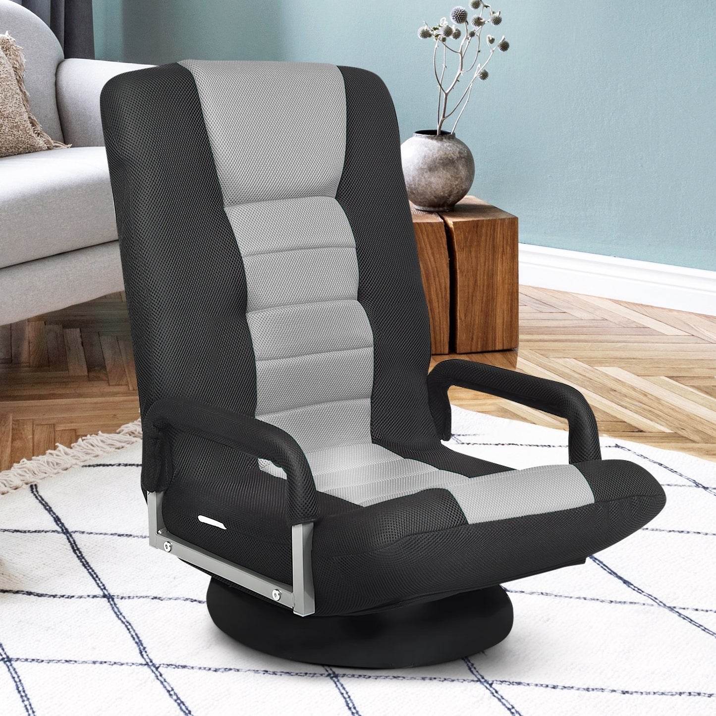 360-Degree Swivel Gaming Floor Chair with Foldable Adjustable Backrest-Blue