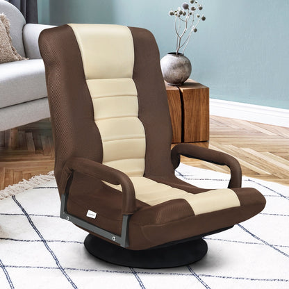 360-Degree Swivel Gaming Floor Chair with Foldable Adjustable Backrest-Brown