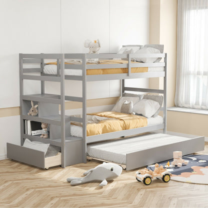 Twin Over Twin Bunk Bed with Storage Shelf and Drawer-Espresso