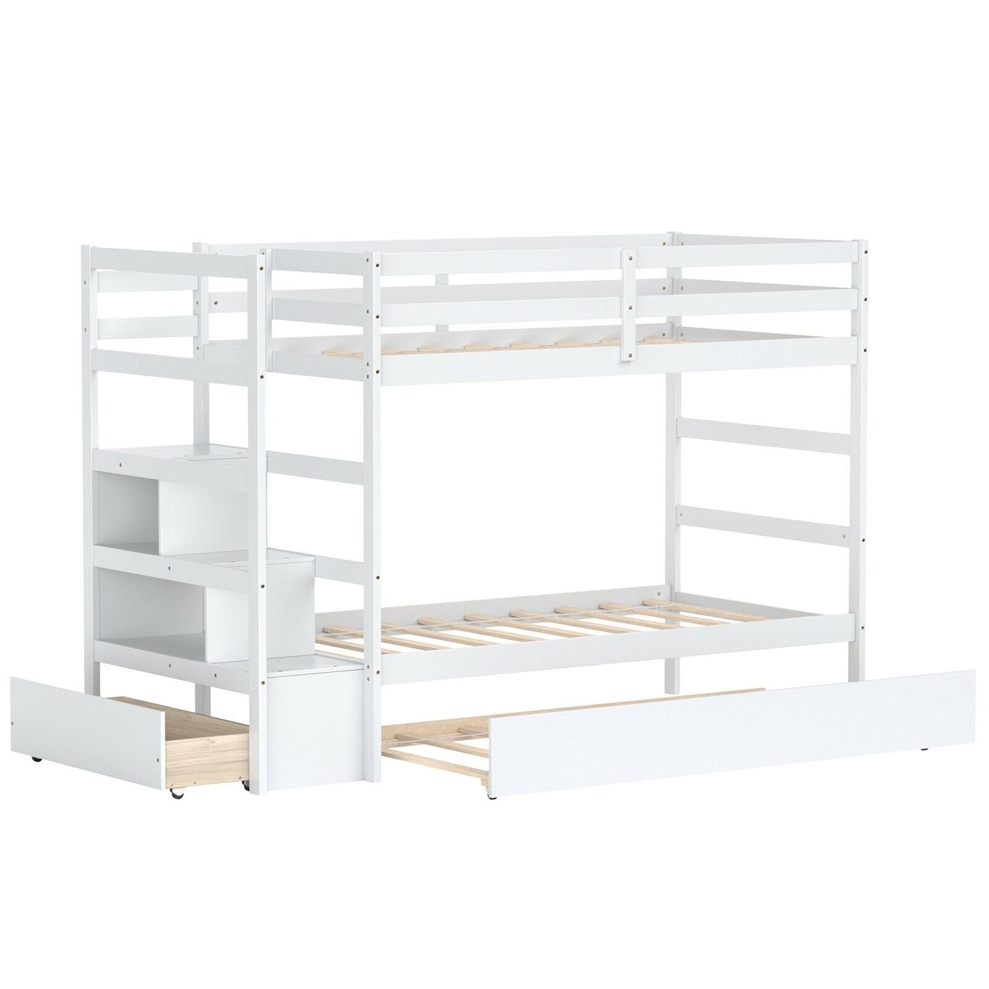 Twin Over Twin Bunk Bed with Storage Shelf and Drawer-Espresso