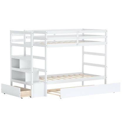 Twin Over Twin Bunk Bed with Storage Shelf and Drawer-Espresso