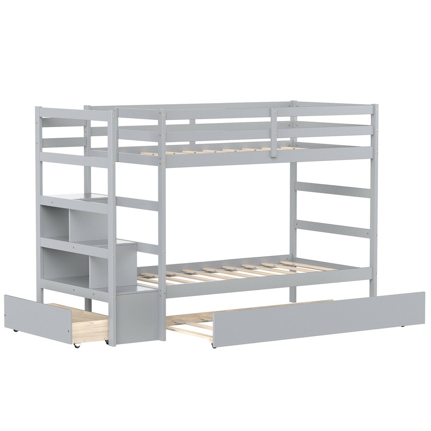 Twin Over Twin Bunk Bed with Storage Shelf and Drawer-Espresso