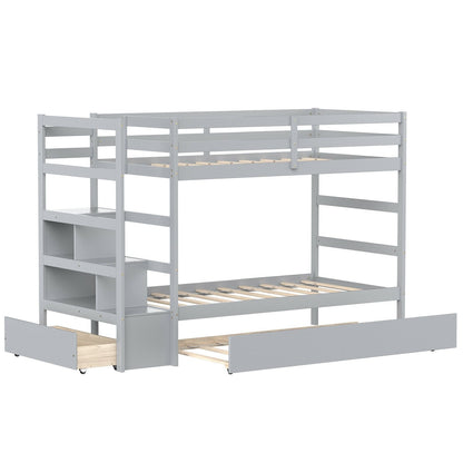 Twin Over Twin Bunk Bed with Storage Shelf and Drawer-Espresso