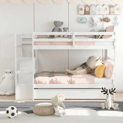 Twin Over Twin Bunk Bed with Storage Shelf and Drawer-Espresso