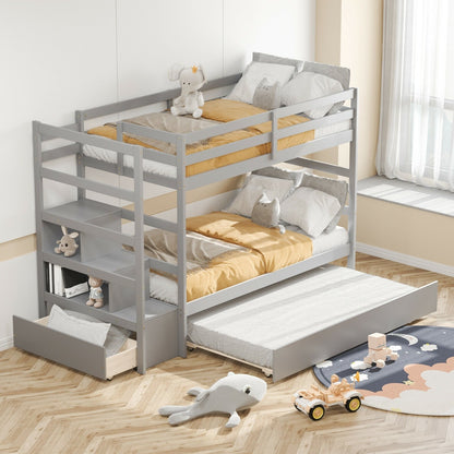 Twin Over Twin Bunk Bed with Storage Shelf and Drawer-Espresso
