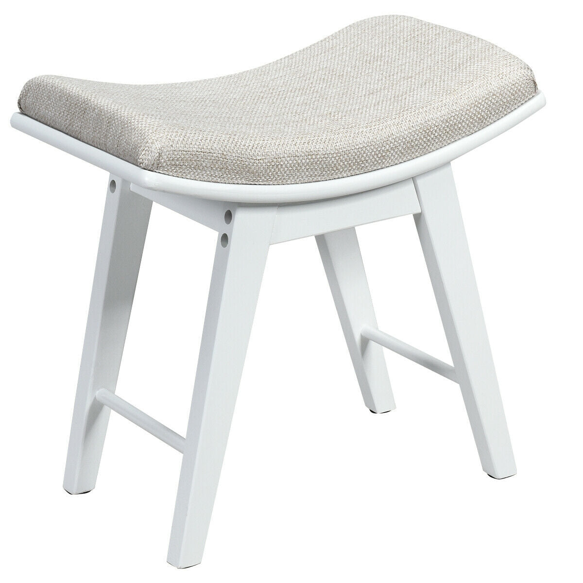 Modern Dressing Makeup Stool with Concave Seat Rubberwood Legs-White