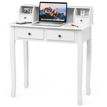 Writing Desk 2-Tier Vanity Desk Computer Desk with 4 Drawers-Black