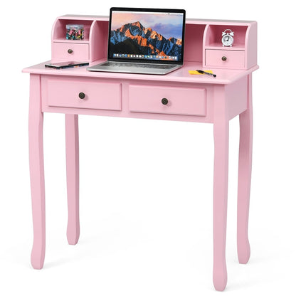 Writing Desk 2-Tier Vanity Desk Computer Desk with 4 Drawers-Black