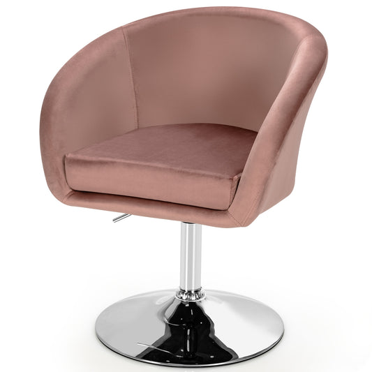 360 Degree Swivel Makeup Stool Accent Chair with Round Back and Metal Base-Pink